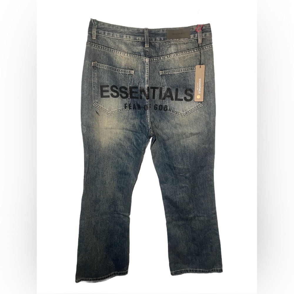 Fear of God Essentials Blue Straight Jeans with Vintage Distressing